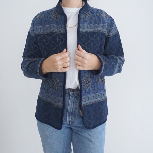 Vintage Tradition Country Navy Tapestry Zip Up Sweater Jacket 1 - Picture 1 of 10